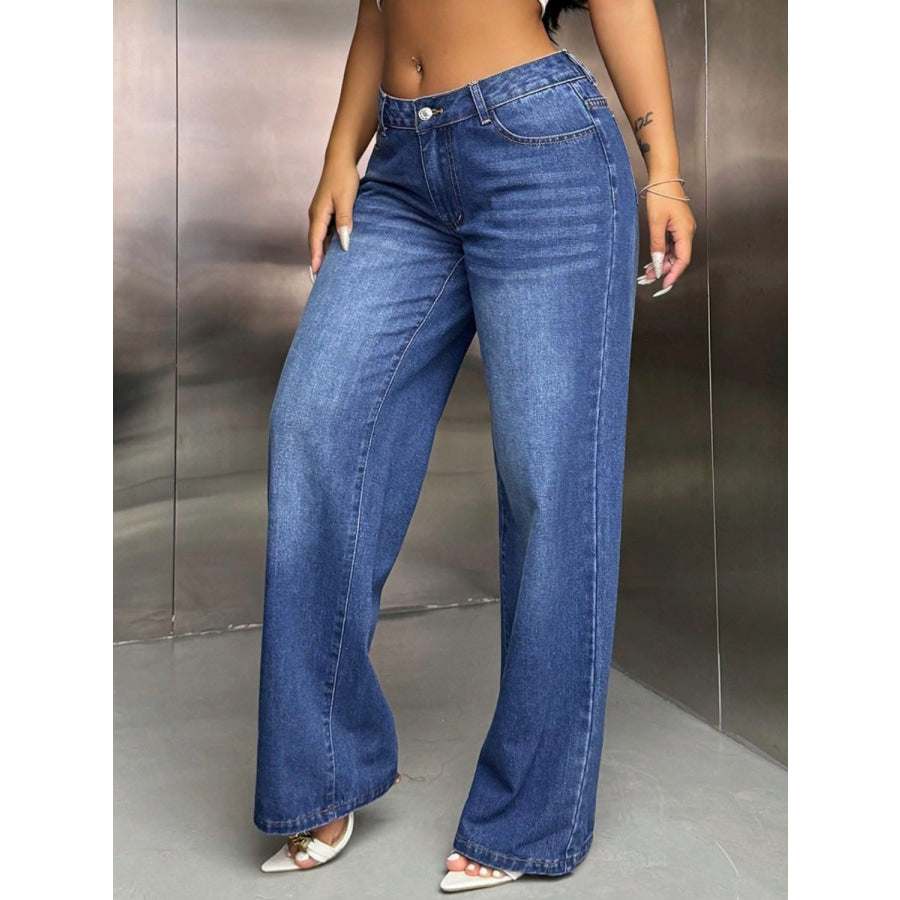 Wide Leg Jeans with Pockets Apparel and Accessories