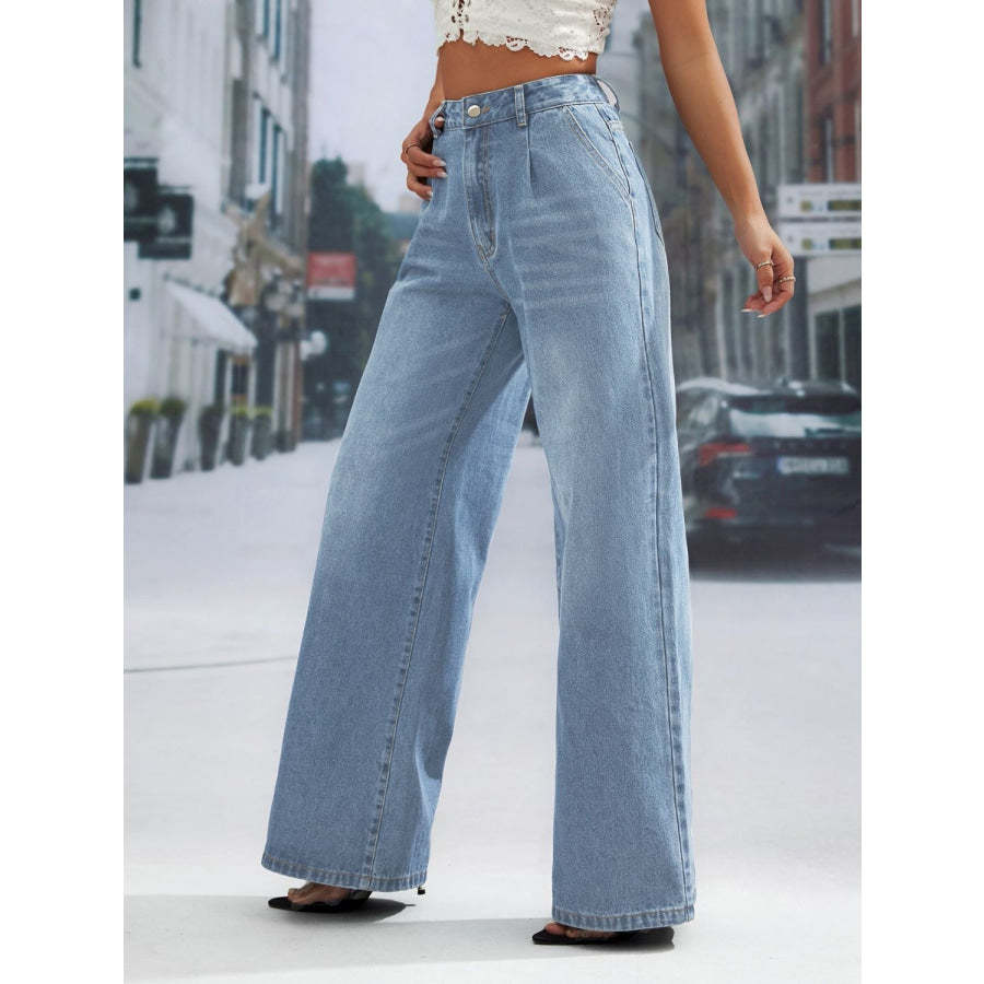 Wide Leg Jeans with Pockets Apparel and Accessories