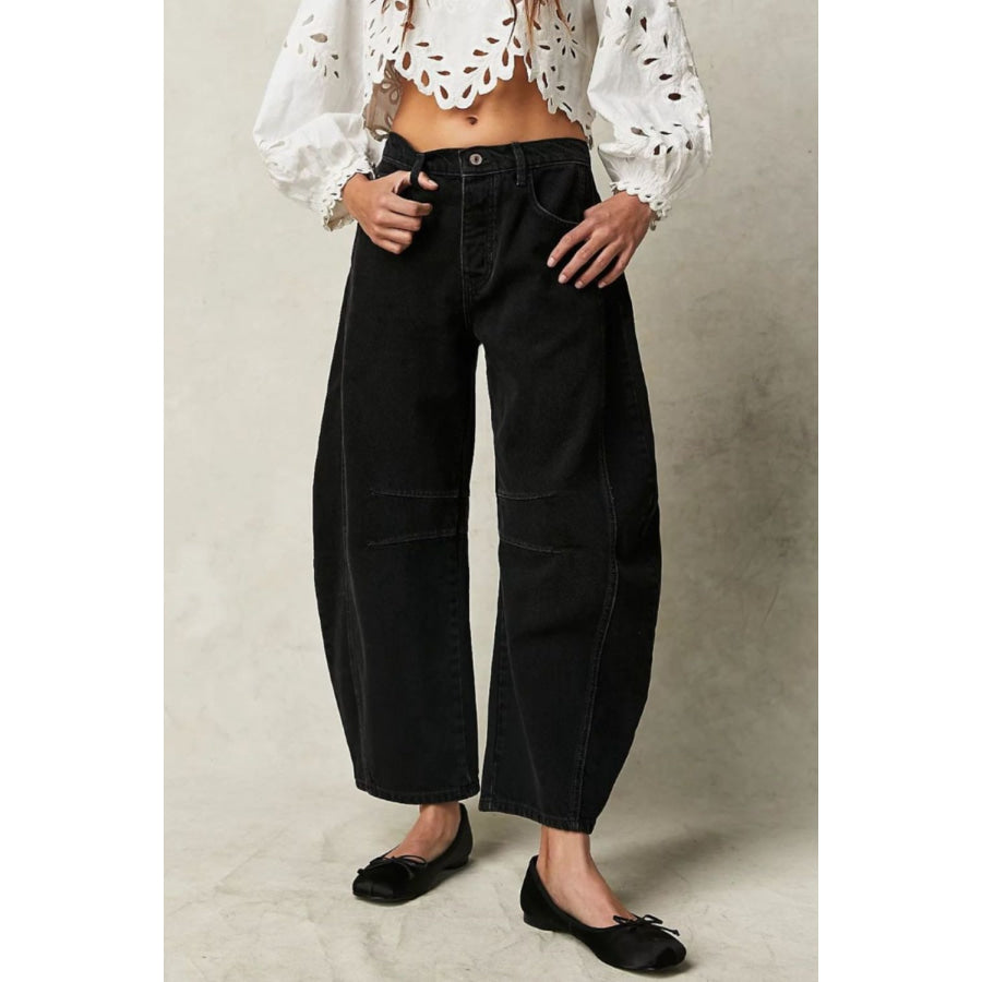 Wide Leg Jeans with Pockets Black / S Apparel and Accessories