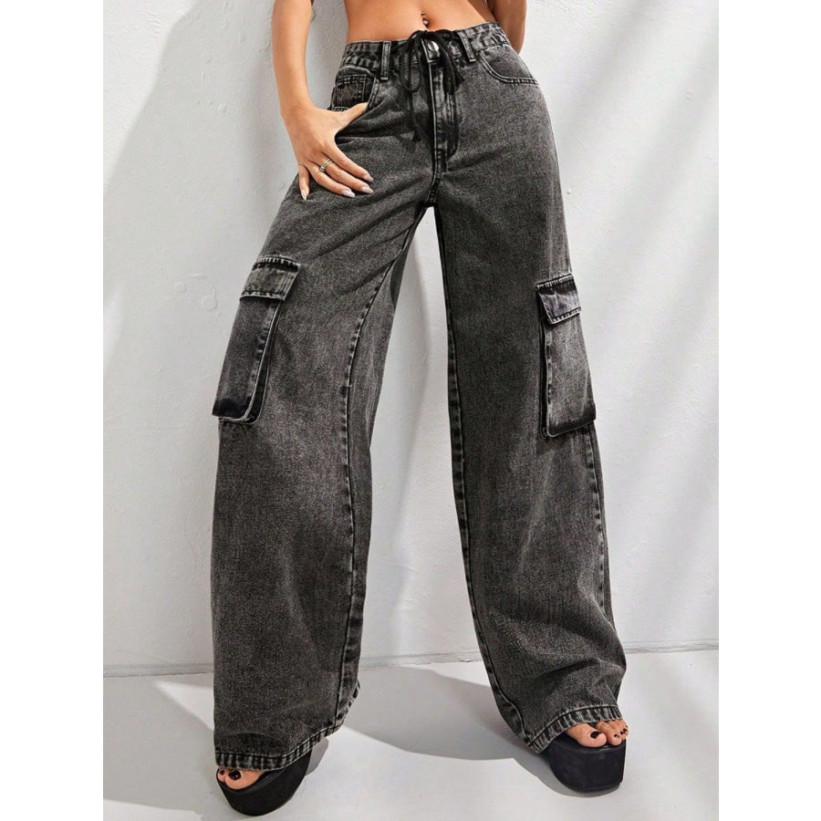 Wide Leg Jeans with Pockets Black / XS Apparel and Accessories