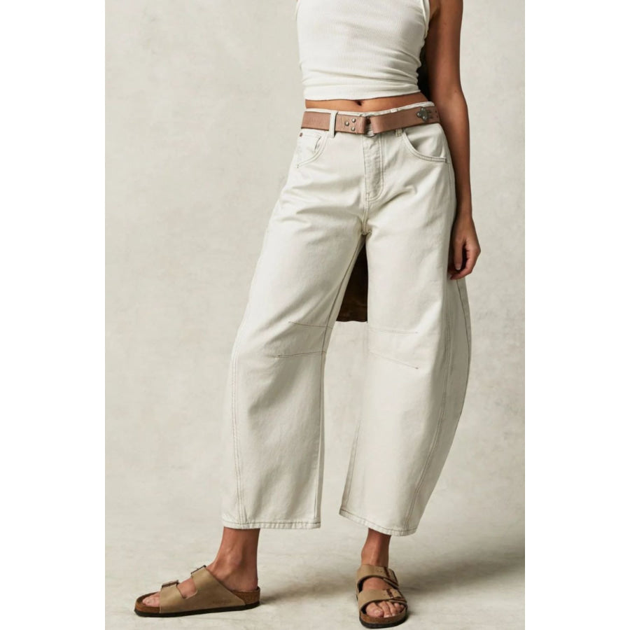 Wide Leg Jeans with Pockets Cream / S Apparel and Accessories