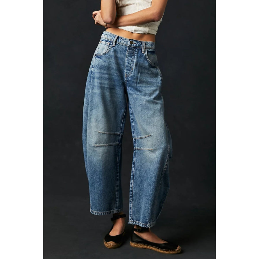 Wide Leg Jeans with Pockets Dusty Blue / S Apparel and Accessories