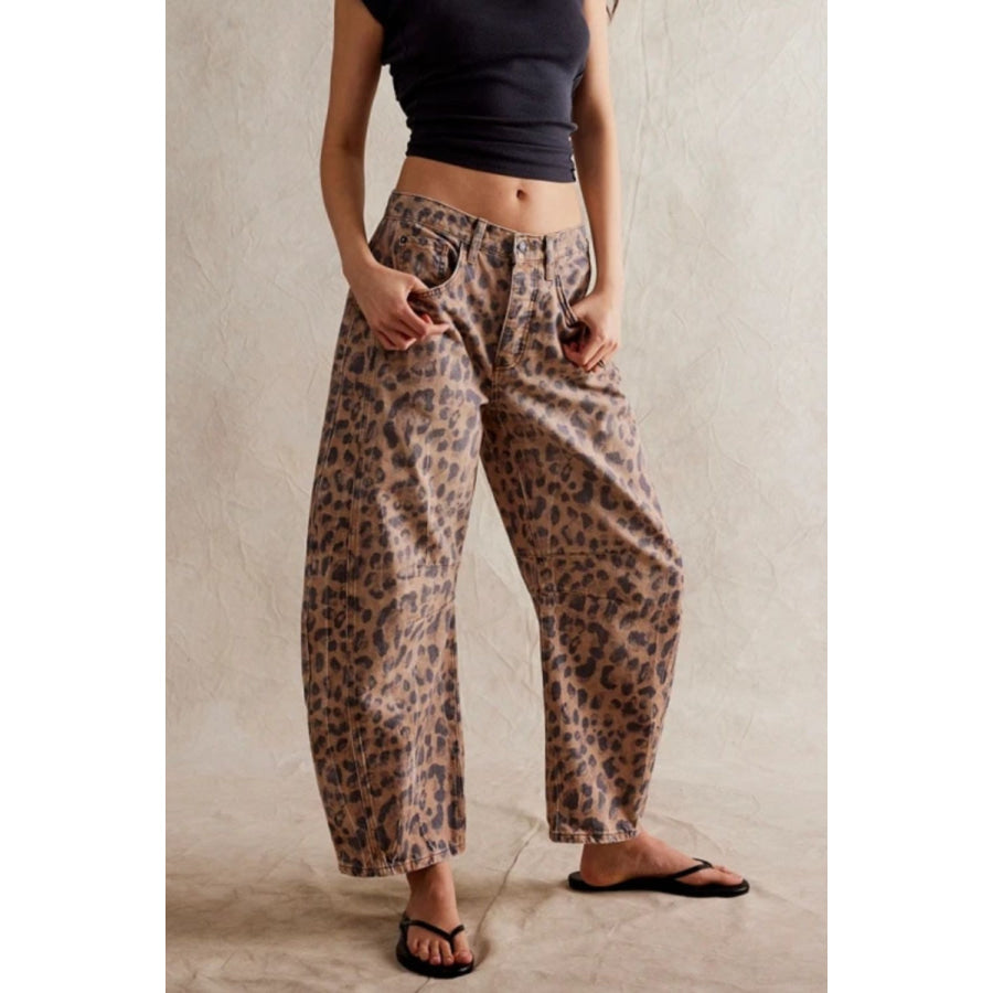 Wide Leg Jeans with Pockets Leopard / S Apparel and Accessories