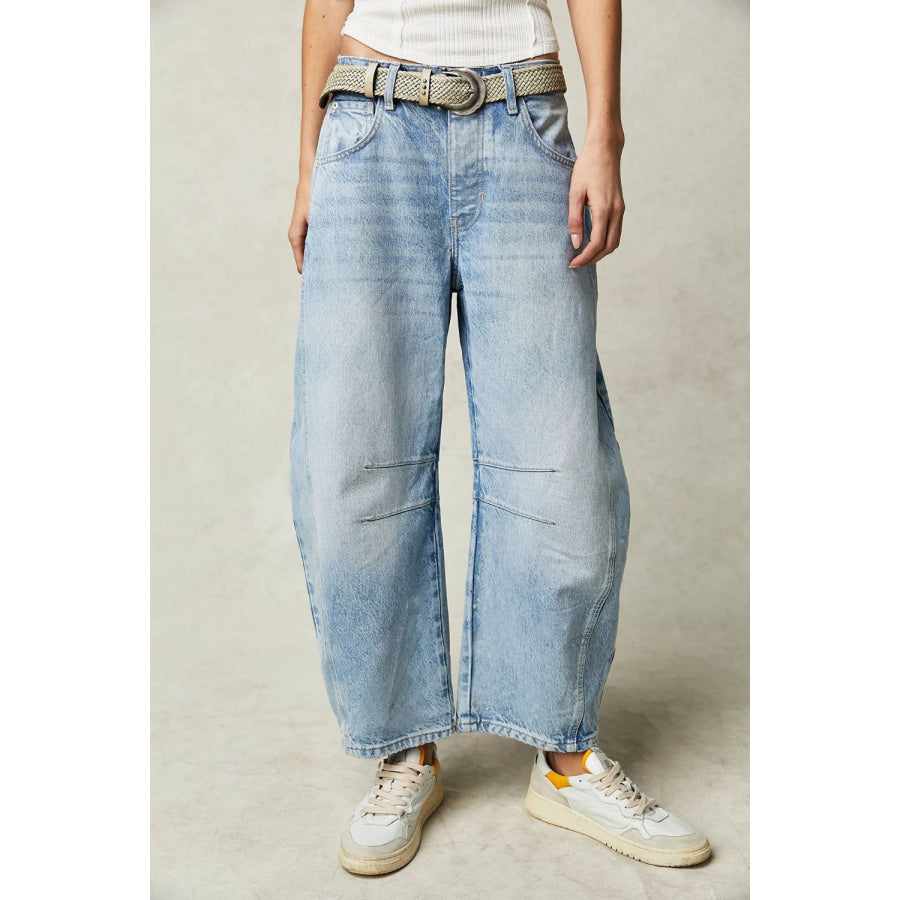 Wide Leg Jeans with Pockets Light Blue / S Apparel and Accessories