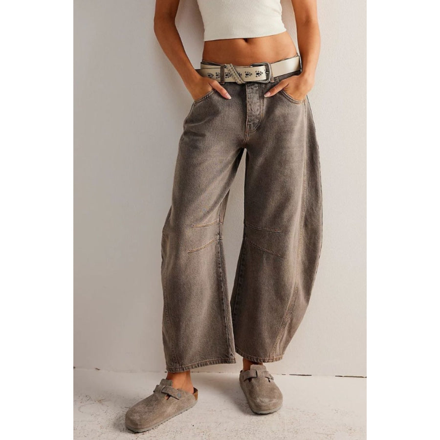 Wide Leg Jeans with Pockets Taupe / S Apparel and Accessories