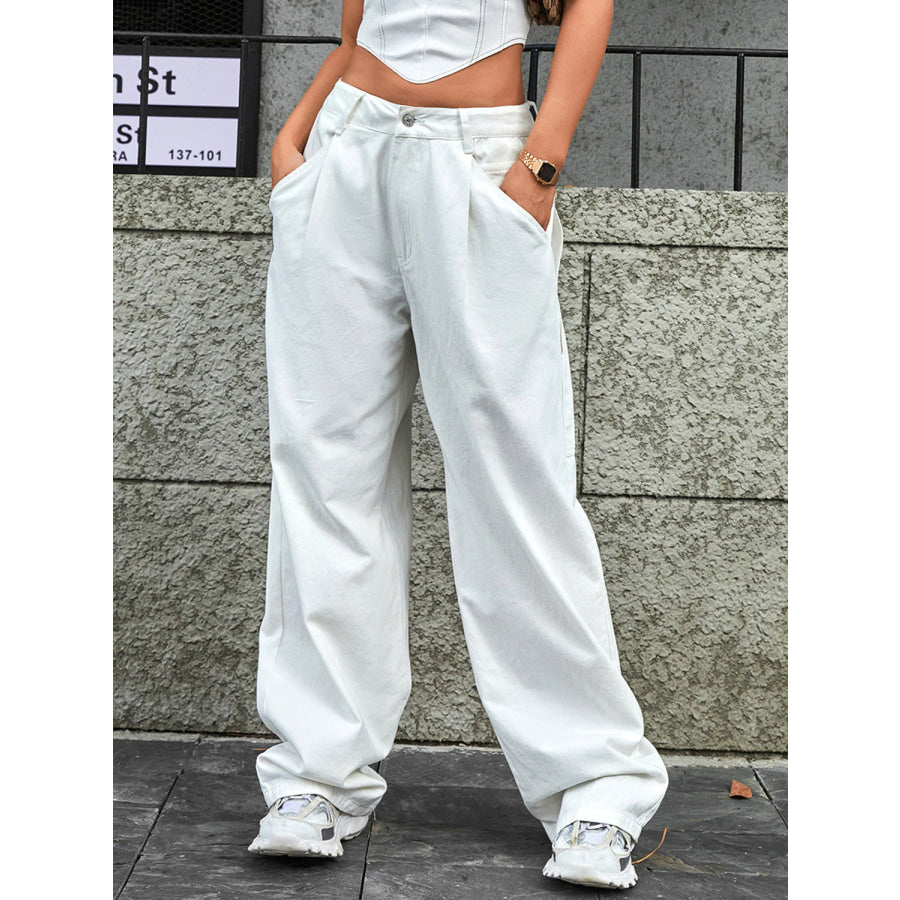 Wide Leg Jeans with Pockets White / XS Apparel and Accessories