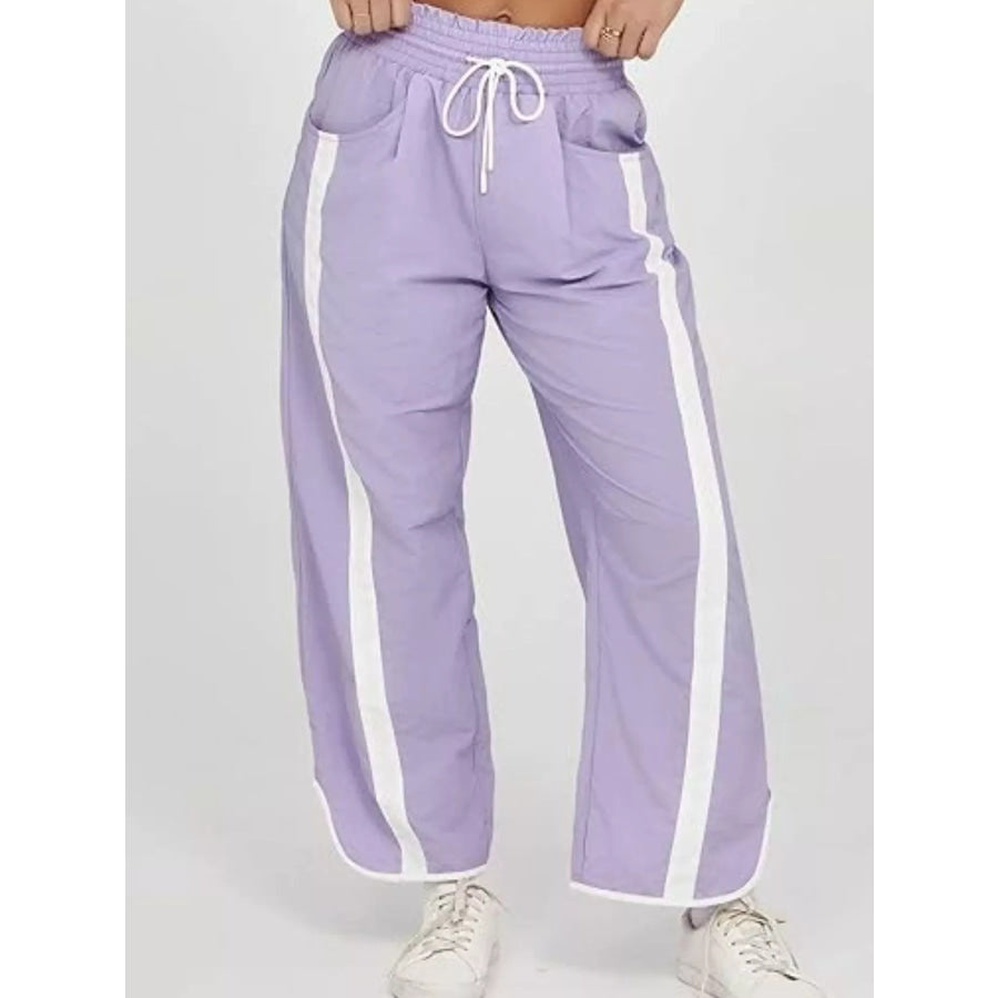 Wide-Leg Pants with Contrast Side Stripes Light Purple / S Apparel and Accessories