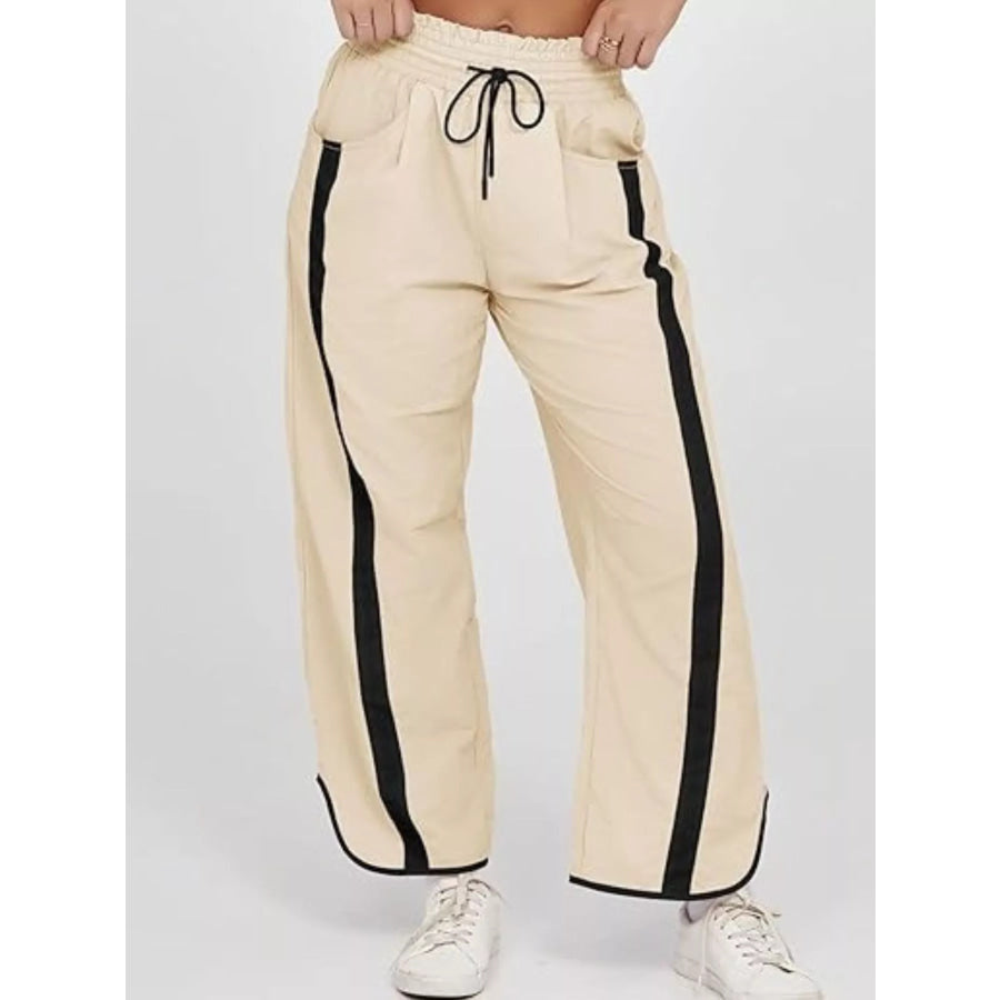 Wide-Leg Pants with Contrast Side Stripes Off White / S Apparel and Accessories