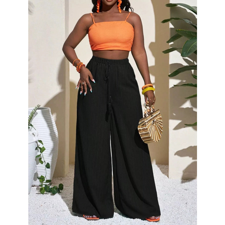 Wide-Leg Pants with Drawstring Black / XS Apparel and Accessories