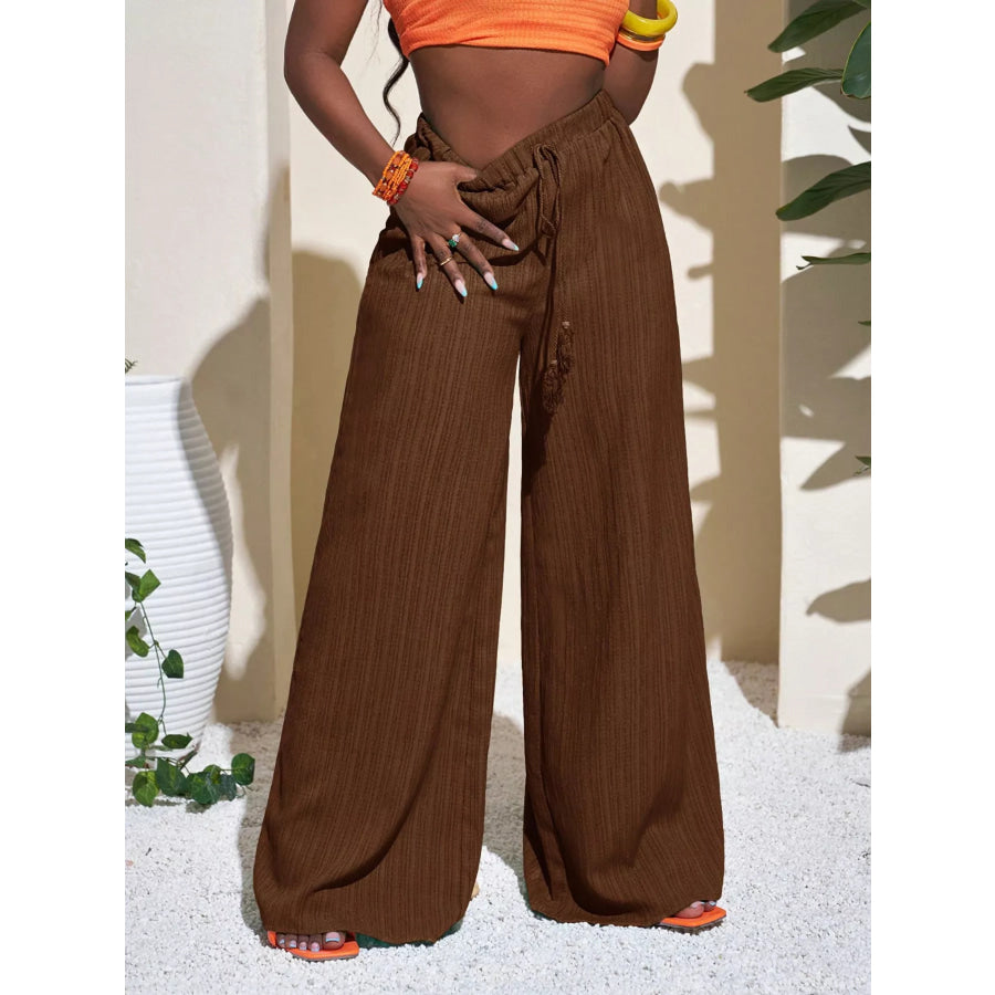 Wide-Leg Pants with Drawstring Brown / XS Apparel and Accessories