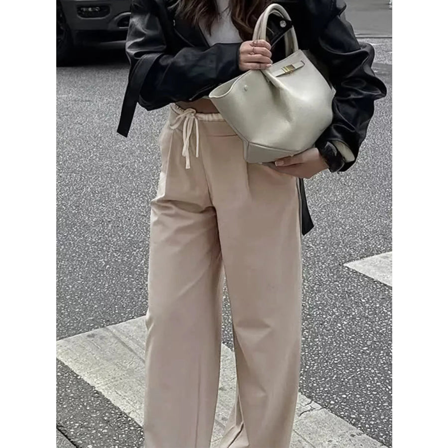 Wide-Leg Pants with Drawstring Waist Apparel and Accessories
