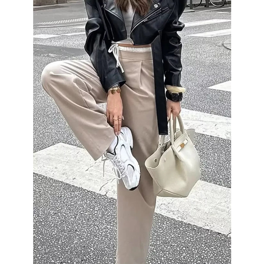 Wide-Leg Pants with Drawstring Waist Apparel and Accessories