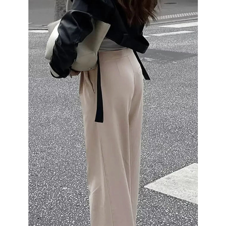 Wide-Leg Pants with Drawstring Waist Apparel and Accessories