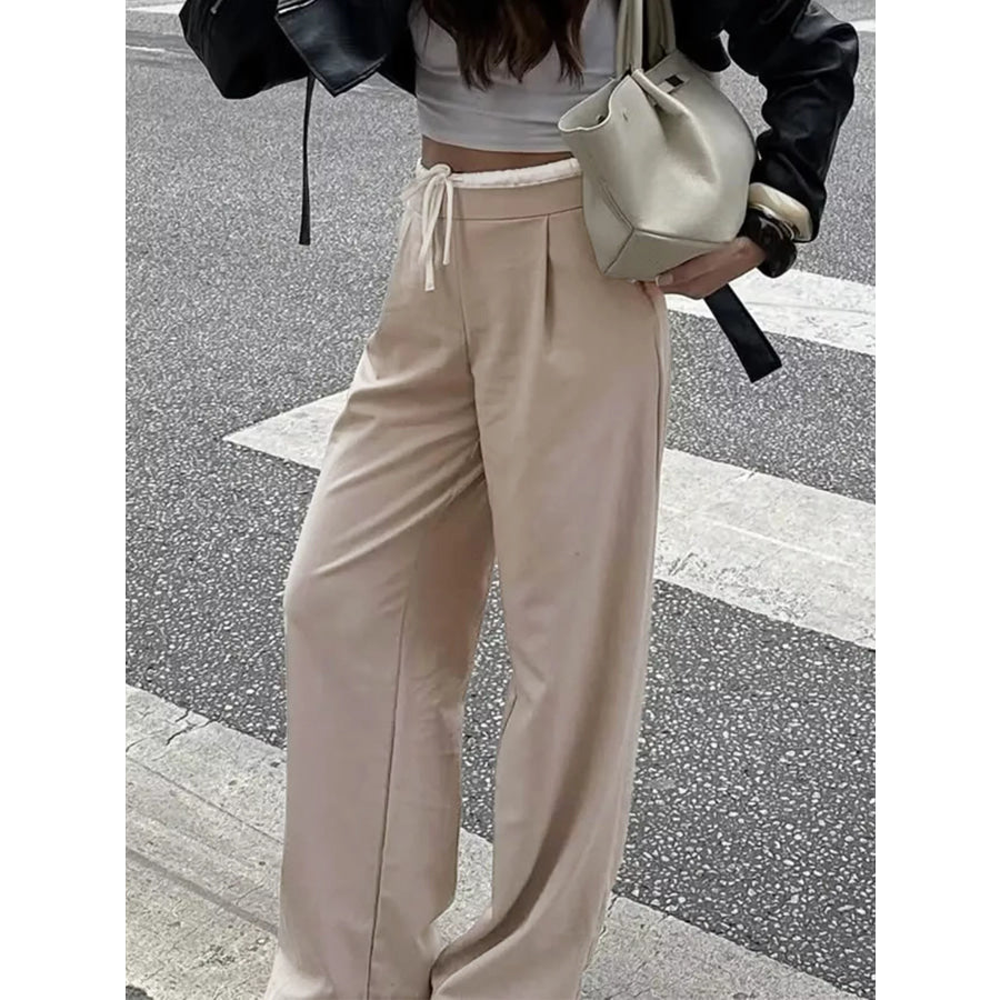 Wide-Leg Pants with Drawstring Waist Apparel and Accessories