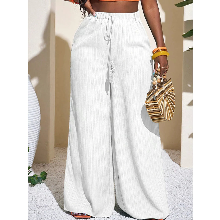 Wide-Leg Pants with Drawstring White / XS Apparel and Accessories