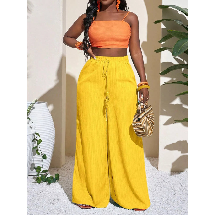 Wide-Leg Pants with Drawstring Yellow / XS Apparel and Accessories