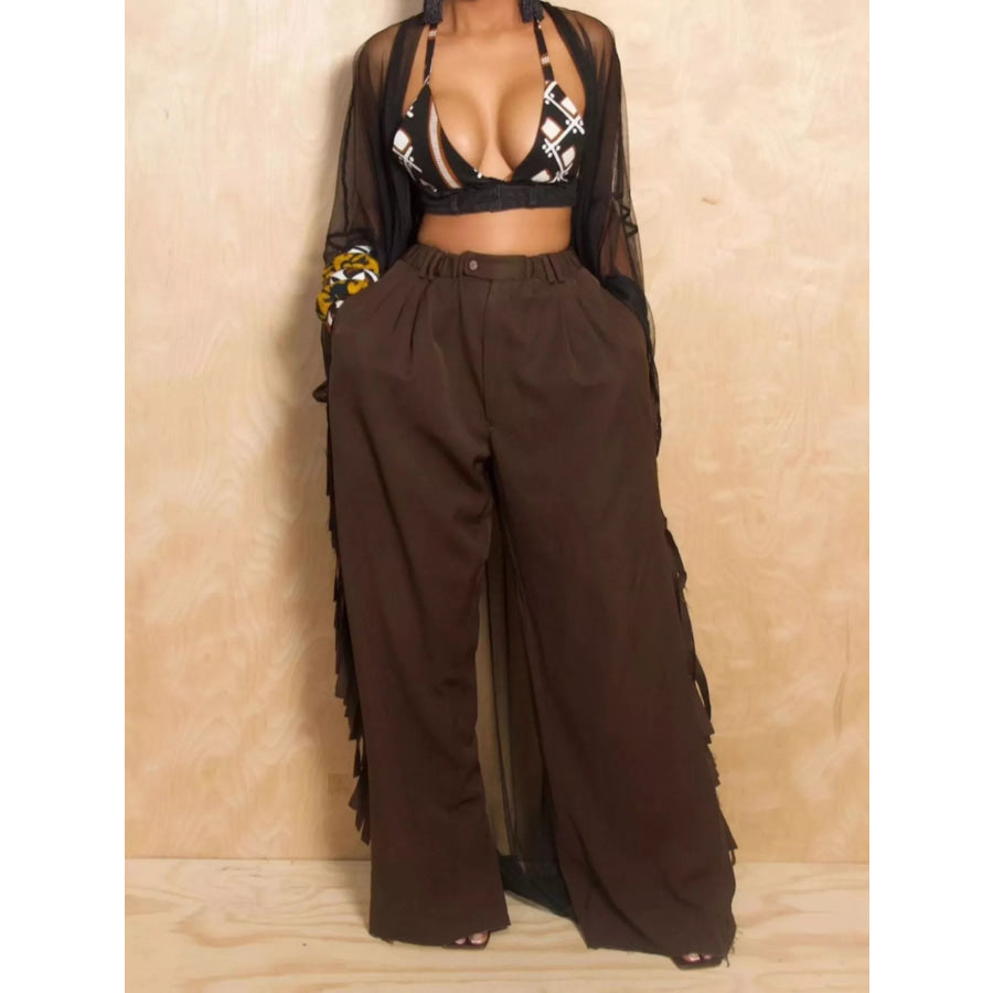 Wide-Leg Pants with Fringed Details Apparel and Accessories