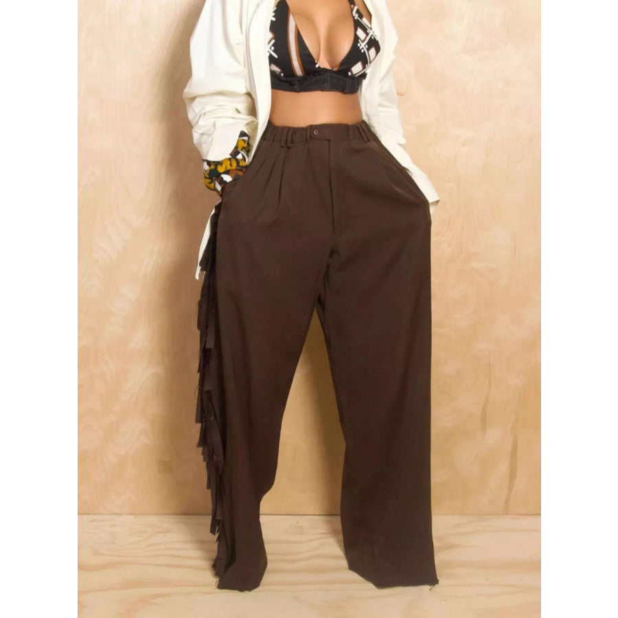 Wide-Leg Pants with Fringed Details Apparel and Accessories