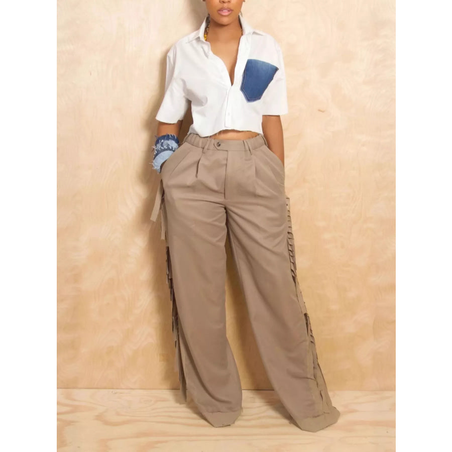 Wide-Leg Pants with Fringed Details Apparel and Accessories
