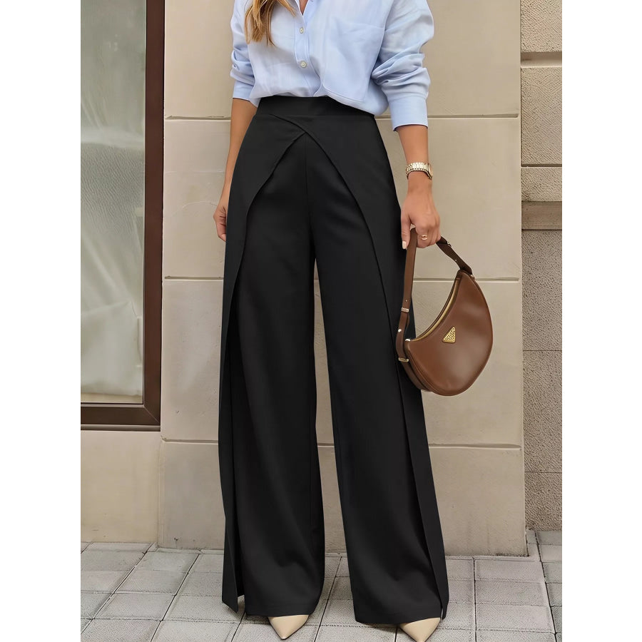 Wide-Leg Pants with Overlap Front Detail Apparel and Accessories
