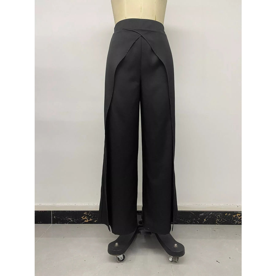 Wide-Leg Pants with Overlap Front Detail Apparel and Accessories