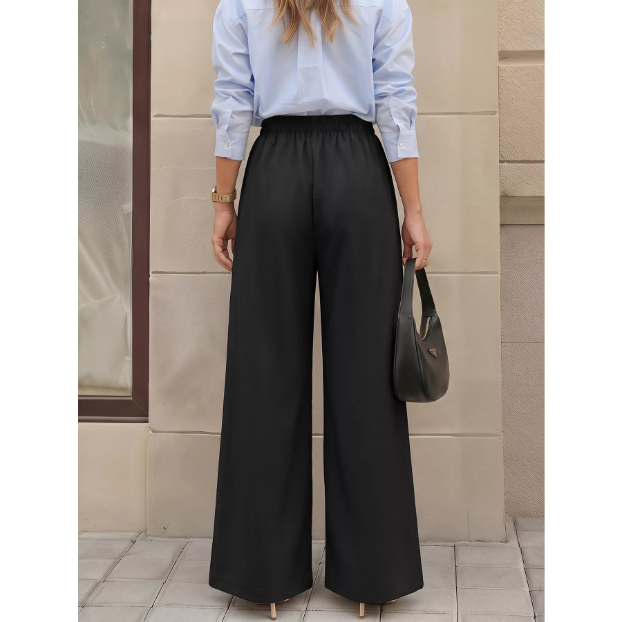 Wide-Leg Pants with Overlap Front Detail Apparel and Accessories