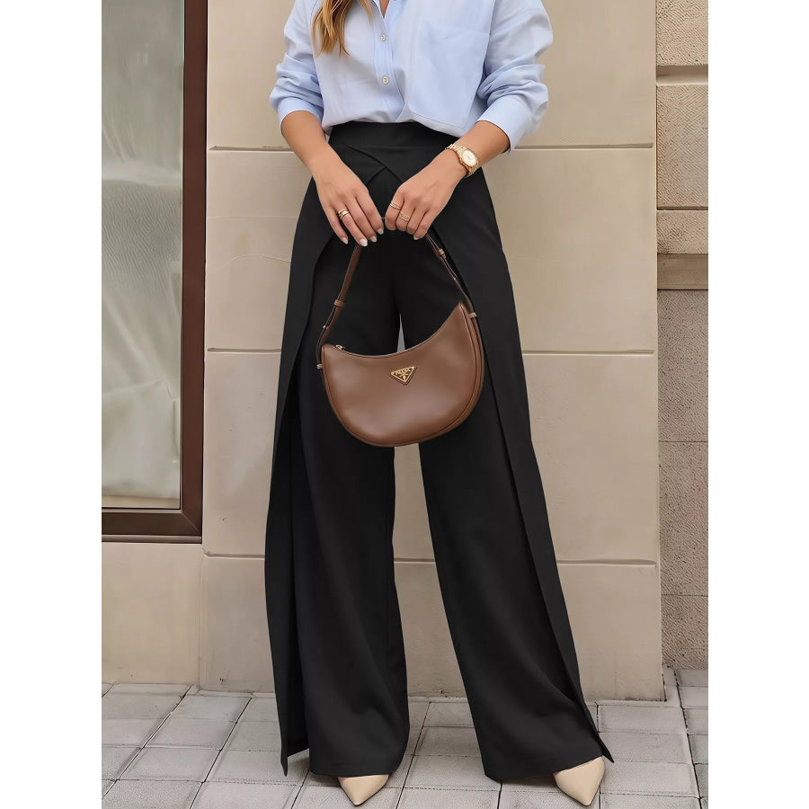 Wide-Leg Pants with Overlap Front Detail Apparel and Accessories