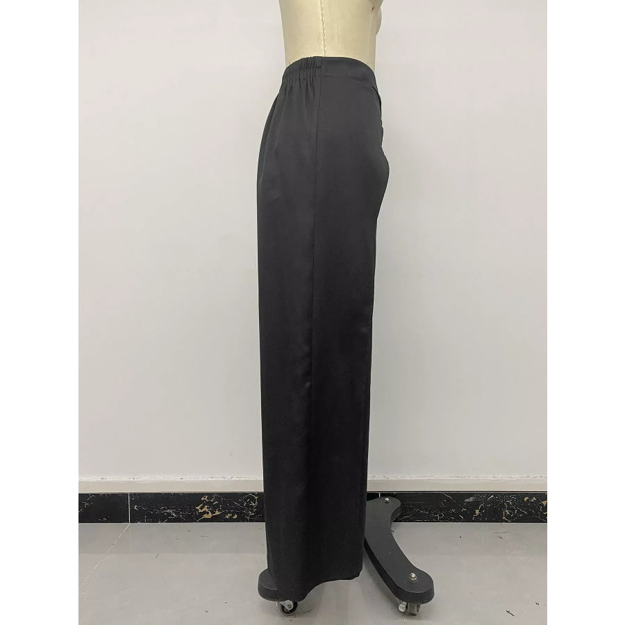 Wide-Leg Pants with Overlap Front Detail Apparel and Accessories