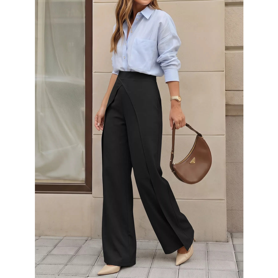 Wide-Leg Pants with Overlap Front Detail Apparel and Accessories