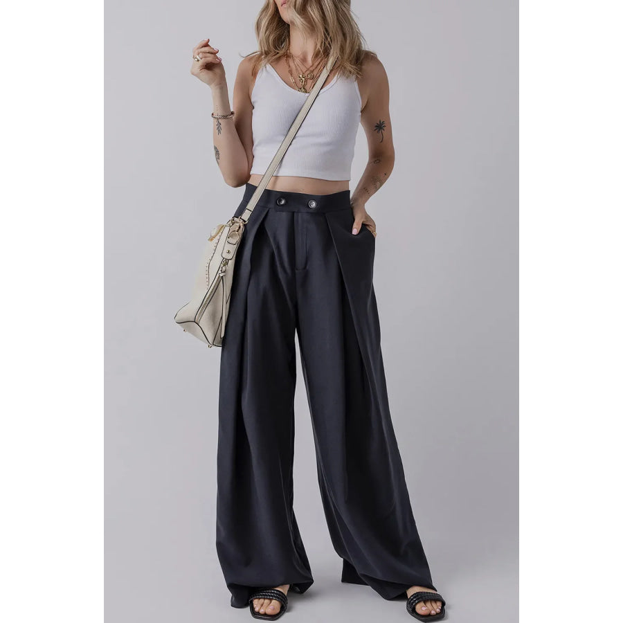 Wide Leg Pants with Pockets Apparel and Accessories