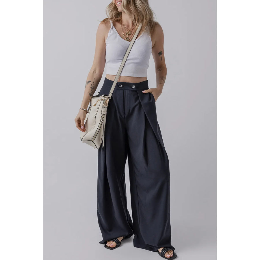 Wide Leg Pants with Pockets Apparel and Accessories