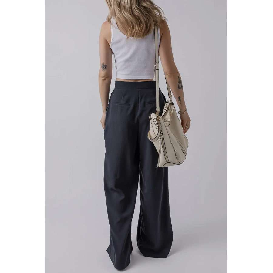 Wide Leg Pants with Pockets Apparel and Accessories