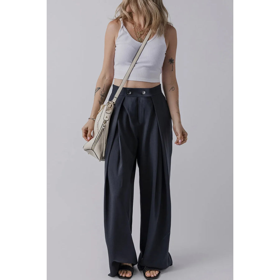 Wide Leg Pants with Pockets Apparel and Accessories