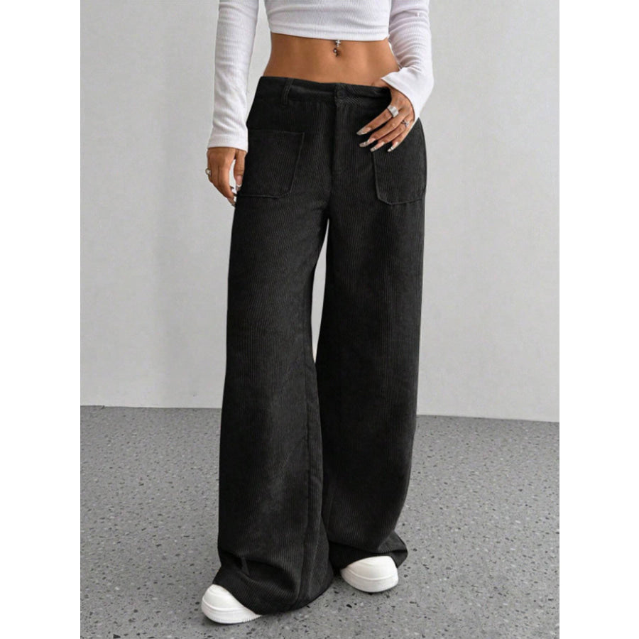 Wide Leg Pants with Pockets Black / S Apparel and Accessories