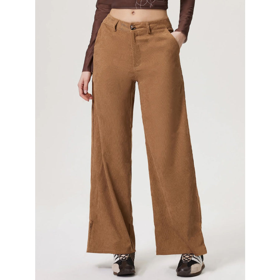 Wide Leg Pants with Pockets Camel / S Apparel and Accessories