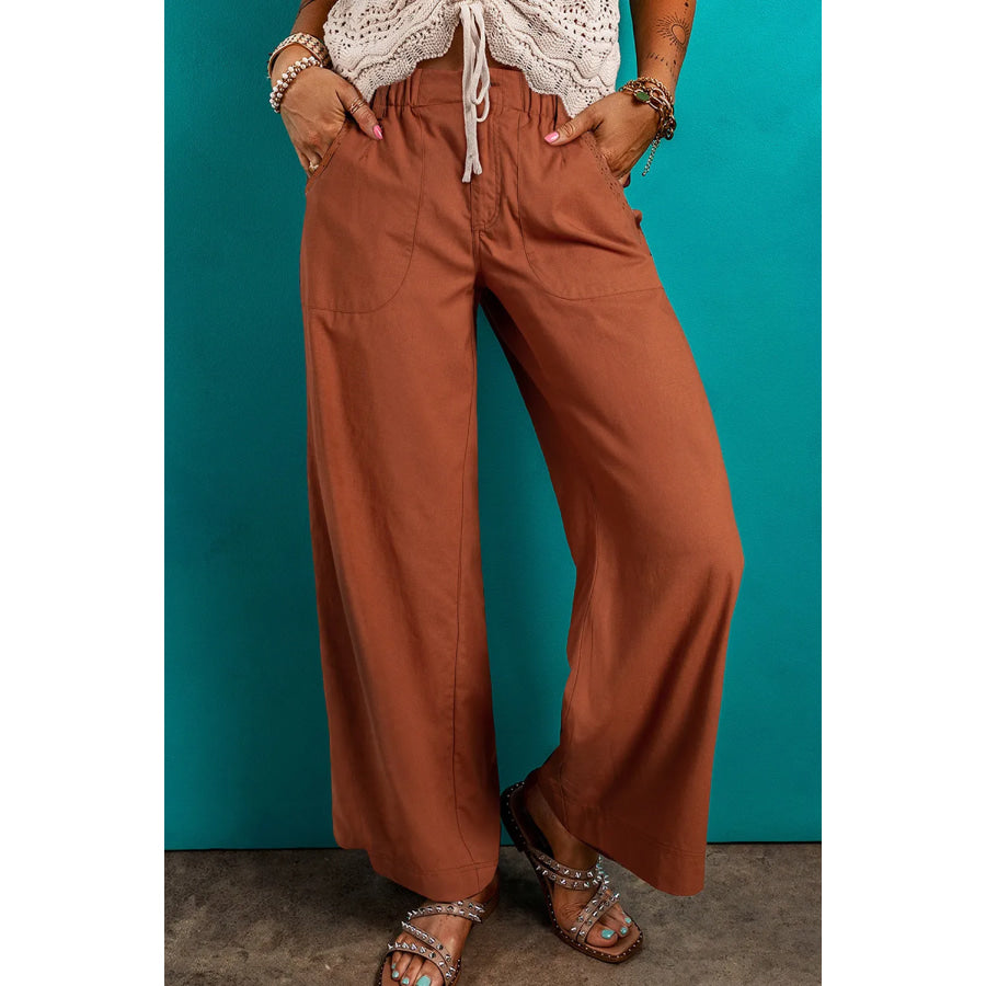 Wide Leg Pants with Pockets Caramel / S Apparel and Accessories