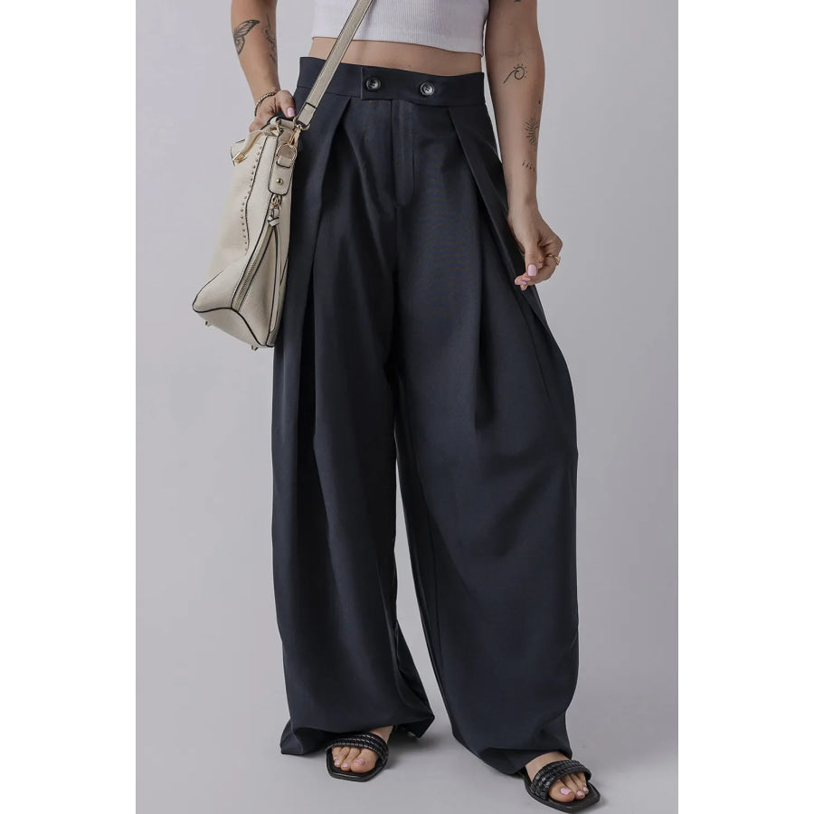 Wide Leg Pants with Pockets Dark Navy / S Apparel and Accessories