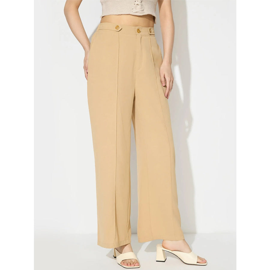 Wide Leg Pants with Pockets Tan / S Apparel and Accessories