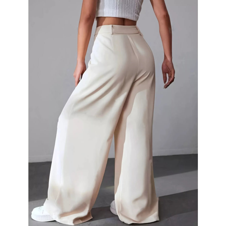 Wide Leg Pleated Pants Apricot / S Apparel and Accessories