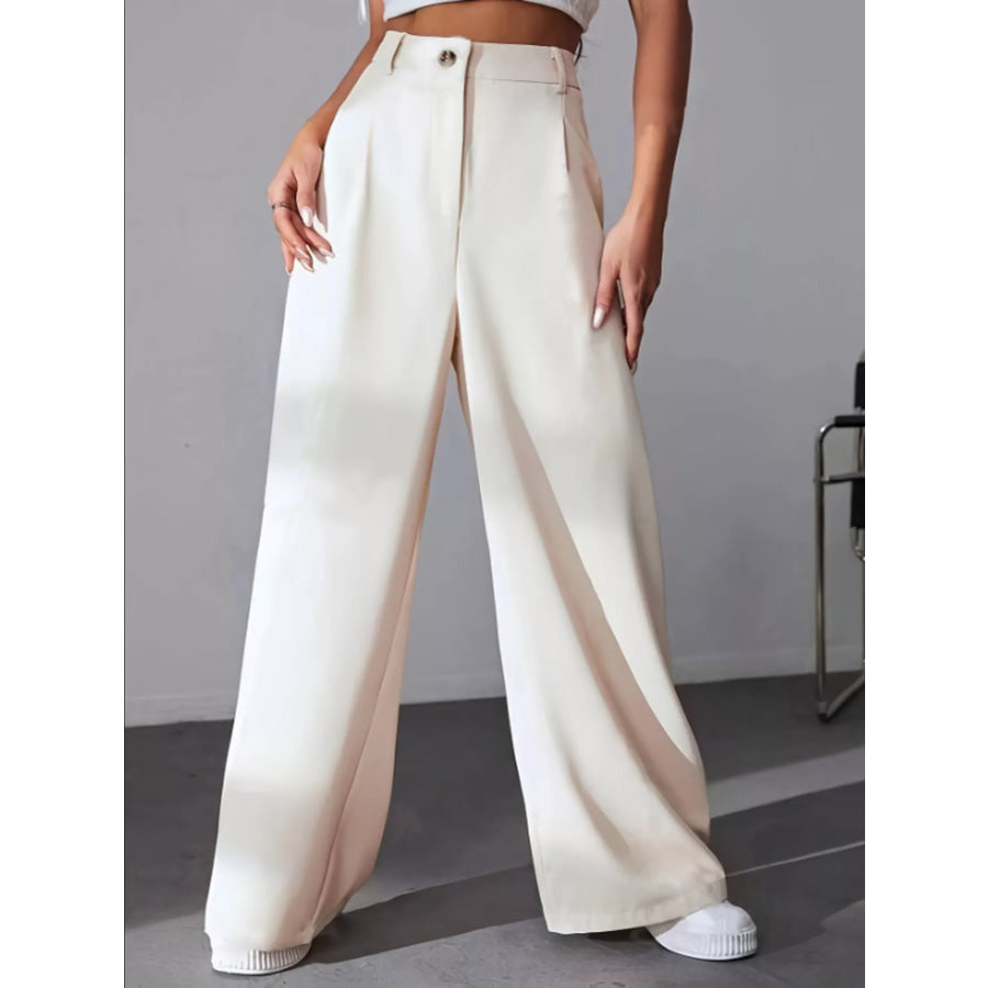 Wide Leg Pleated Pants Apricot / S Apparel and Accessories
