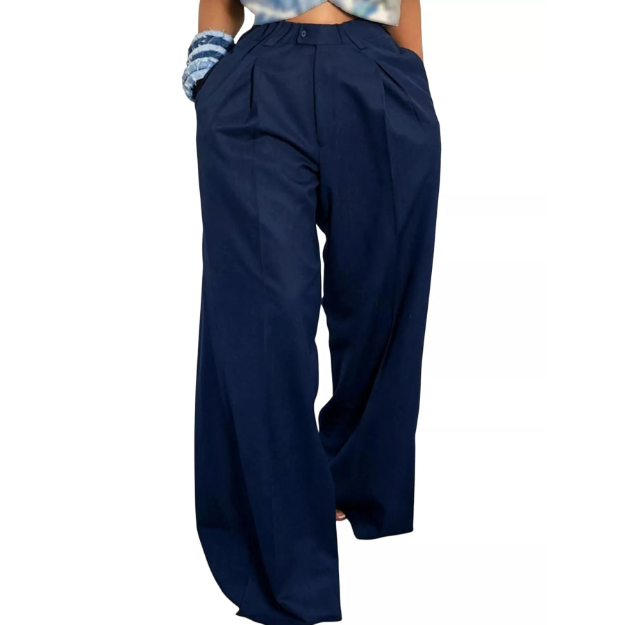 Wide Leg Pleated Pants Dark Blue / S Apparel and Accessories