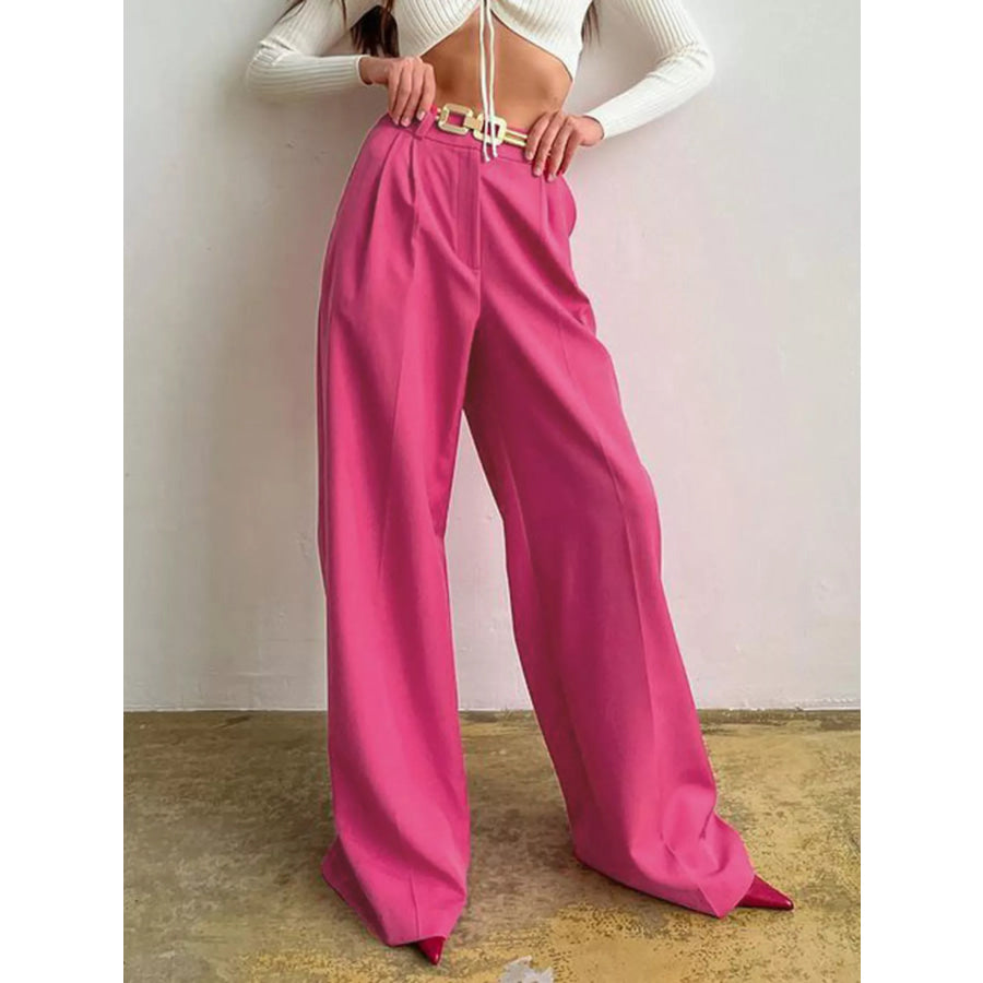 Wide Leg Pleated Pants Hot Pink / S Apparel and Accessories
