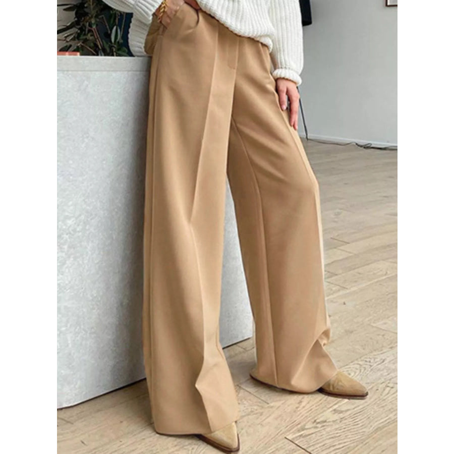 Wide Leg Pleated Pants Khaki / S Apparel and Accessories
