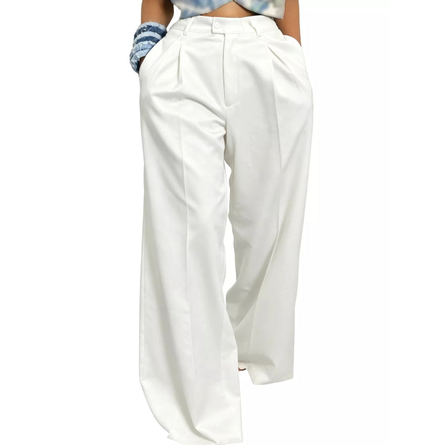 Wide Leg Pleated Pants White / S Apparel and Accessories