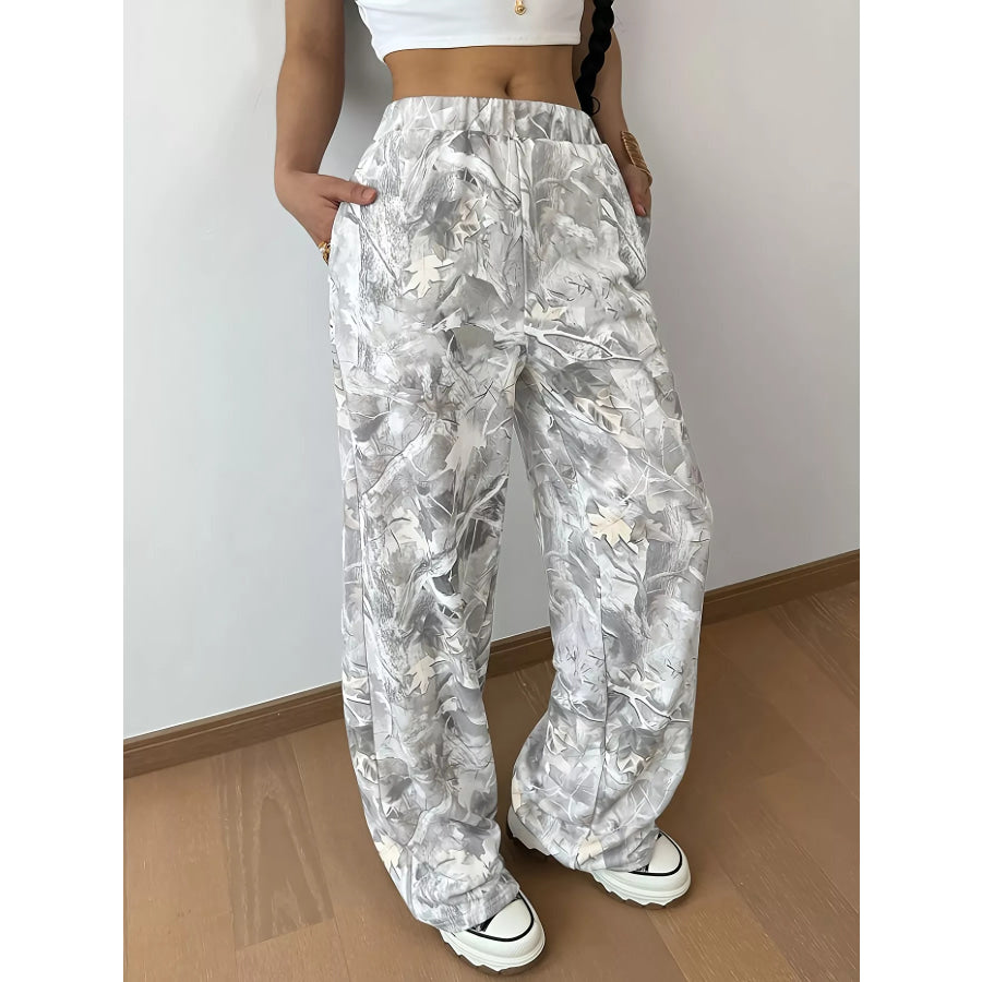 Wide-Leg Printed Casual Pants Apparel and Accessories