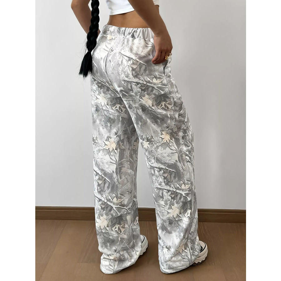 Wide-Leg Printed Casual Pants Apparel and Accessories