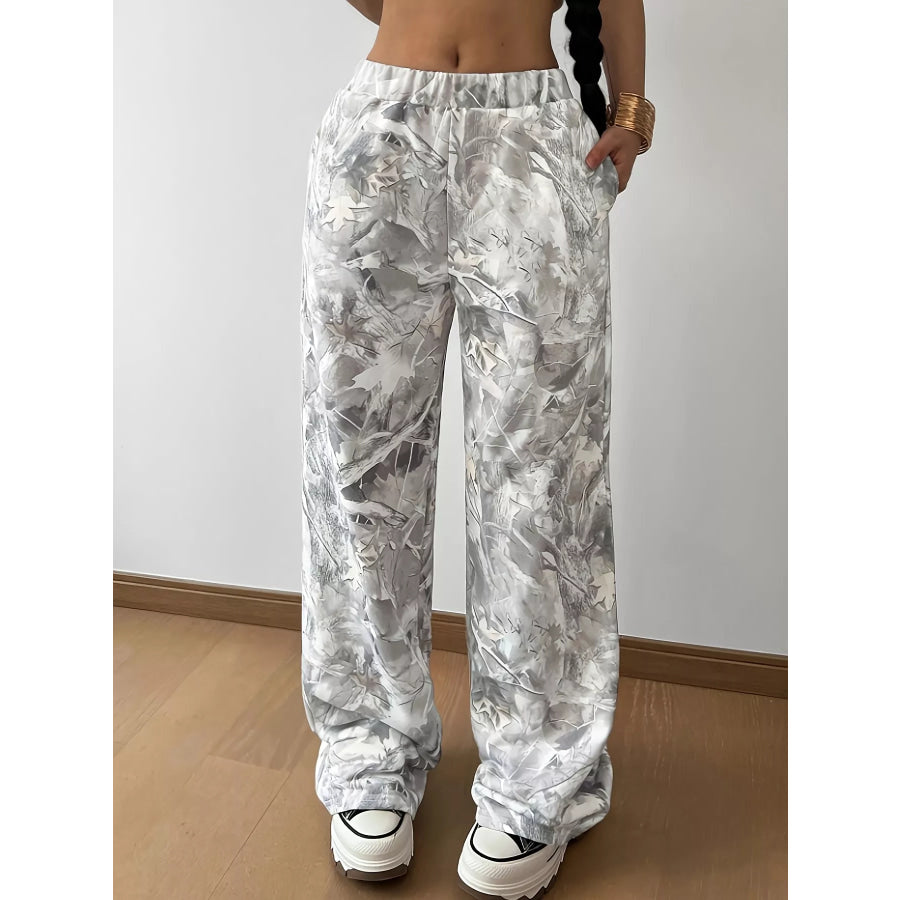 Wide-Leg Printed Casual Pants Apparel and Accessories