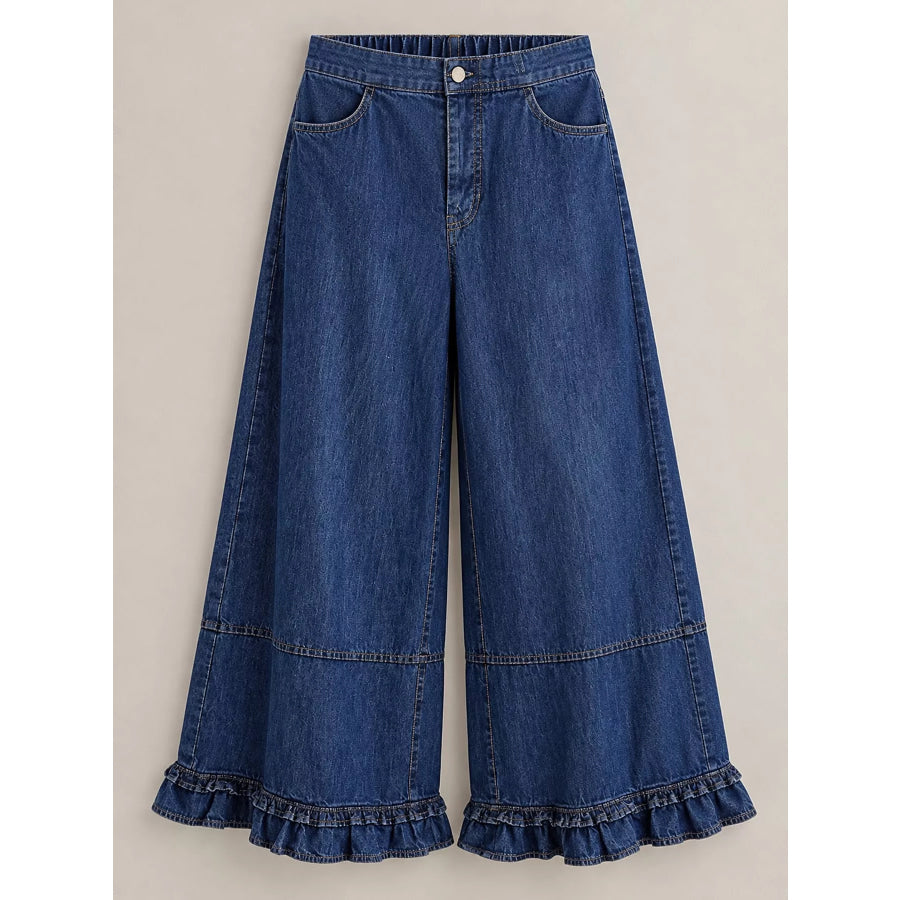 Wide-Leg Ruffle Hem Jeans Apparel and Accessories