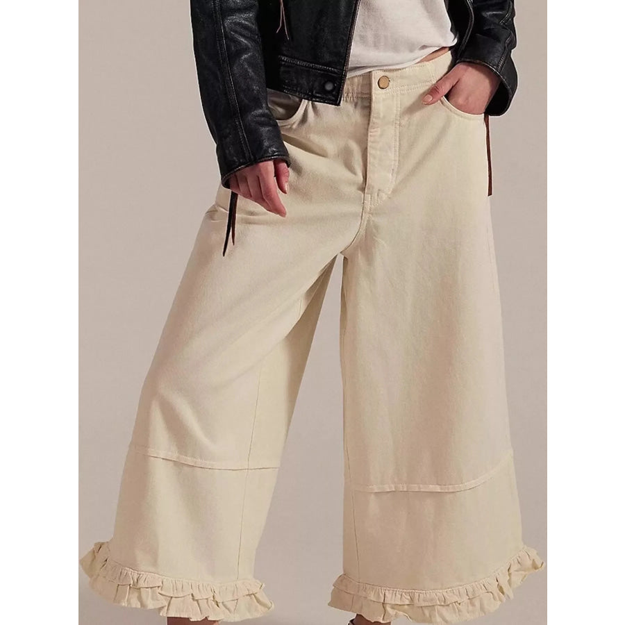 Wide-Leg Ruffle Hem Jeans Apparel and Accessories