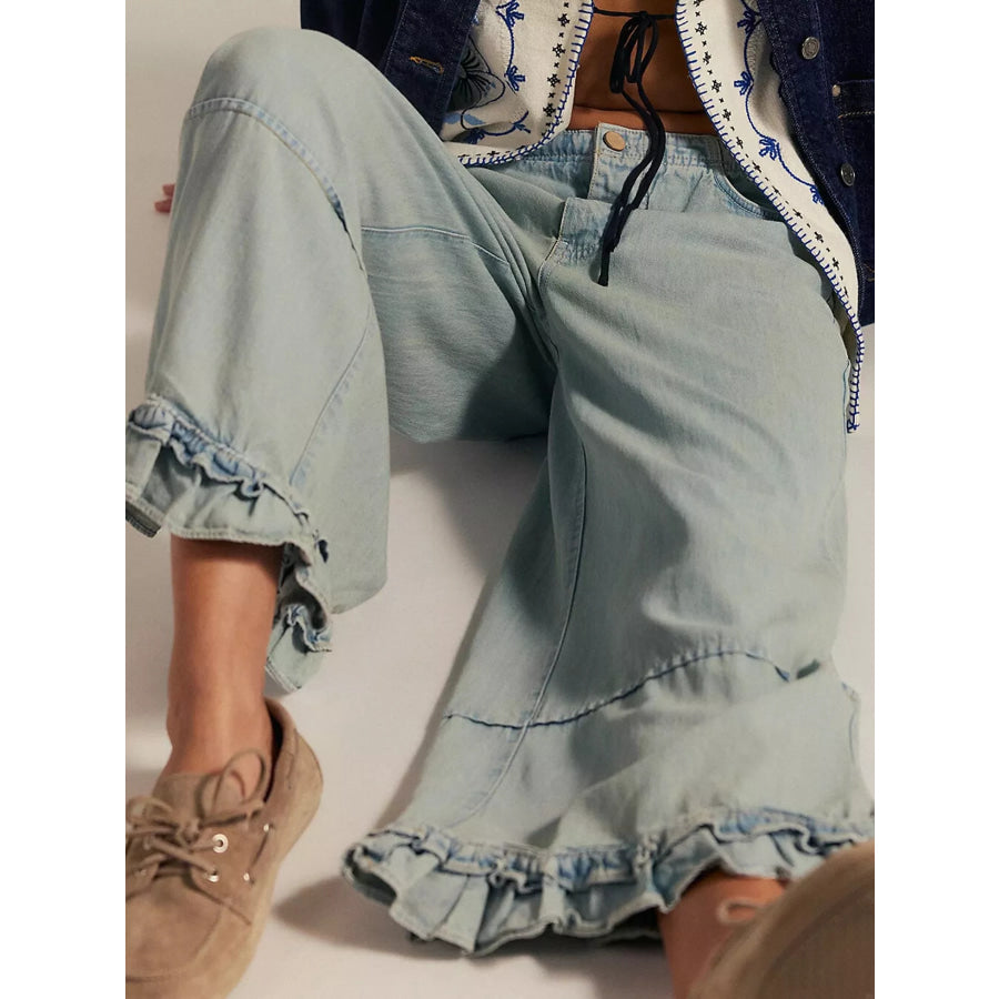 Wide-Leg Ruffle Hem Jeans Apparel and Accessories